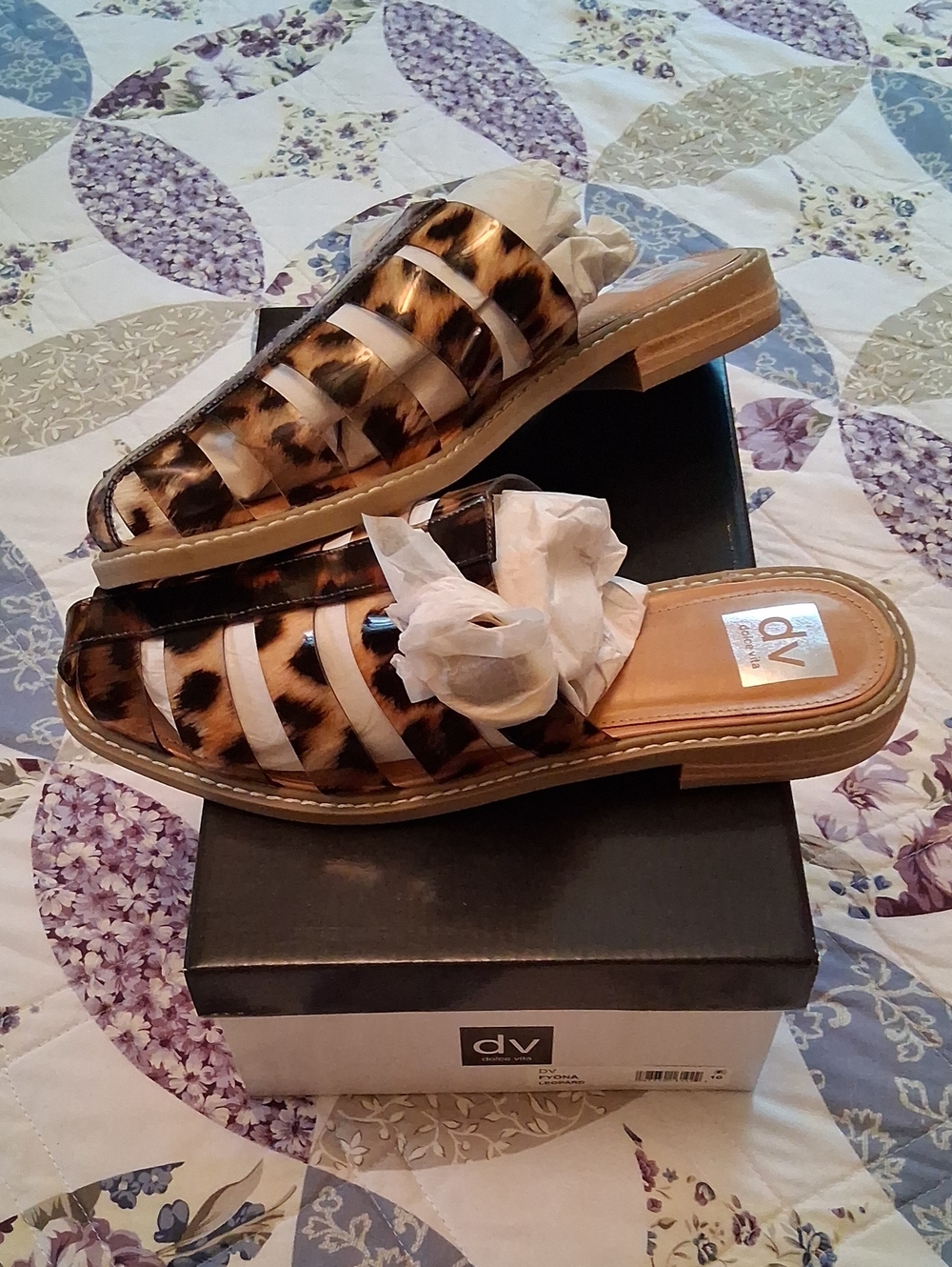 NWT DV by Dolce Vita Leopard-Print Slide Mules in Brown and Cream